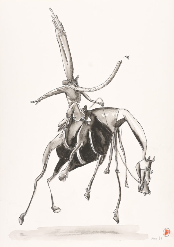 Tall Hatted Cowboy with Long Chin Touching Hummingbird and Dissolving into Amoeba - Phase 1