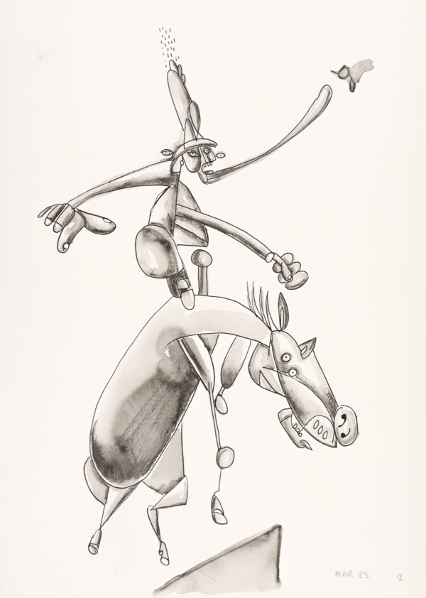 Tall Hatted Cowboy with Long Chin Touching Hummingbird and Dissolving into Amoeba - Phase 2