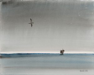 Gannet Over Oil Rig