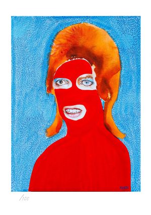 David Bowie in Red Ski Mask limited edition print by Jim Moir